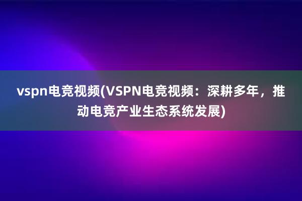 vspn电竞视频(VSPN电竞视频：深耕多年，推动电竞产业生态系统发展)