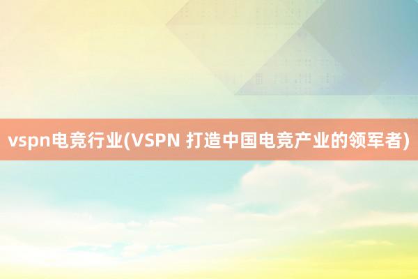 vspn电竞行业(VSPN 打造中国电竞产业的领军者)