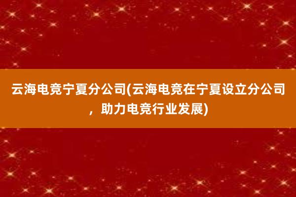 云海电竞宁夏分公司(云海电竞在宁夏设立分公司，助力电竞行业发展)