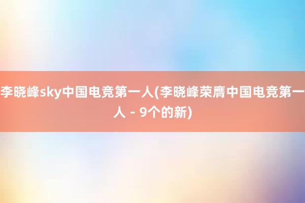 李晓峰sky中国电竞第一人(李晓峰荣膺中国电竞第一人 - 9个的新)