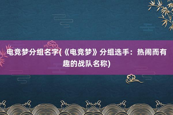 电竞梦分组名字(《电竞梦》分组选手：热闹而有趣的战队名称)