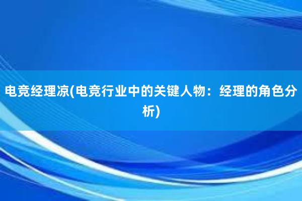 电竞经理凉(电竞行业中的关键人物：经理的角色分析)