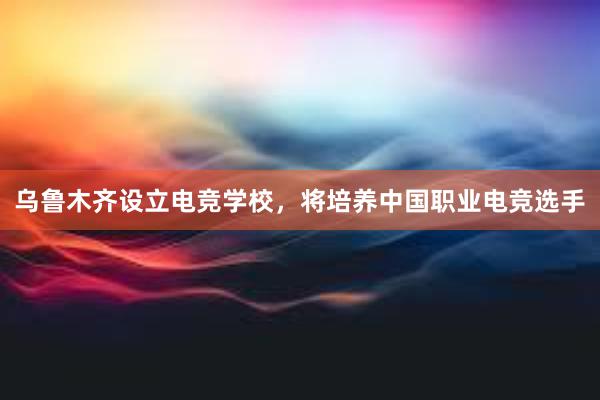 乌鲁木齐设立电竞学校，将培养中国职业电竞选手