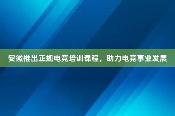 安徽推出正规电竞培训课程，助力电竞事业发展